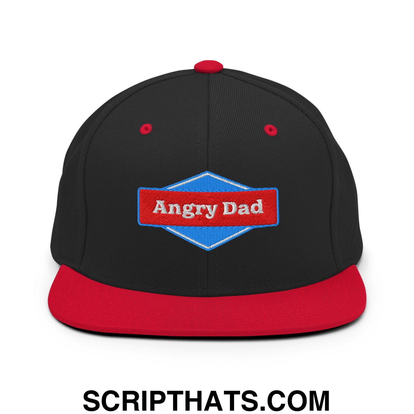 Angry Dad Embroidered Flat Bill Brim Snapback Hat Black Red