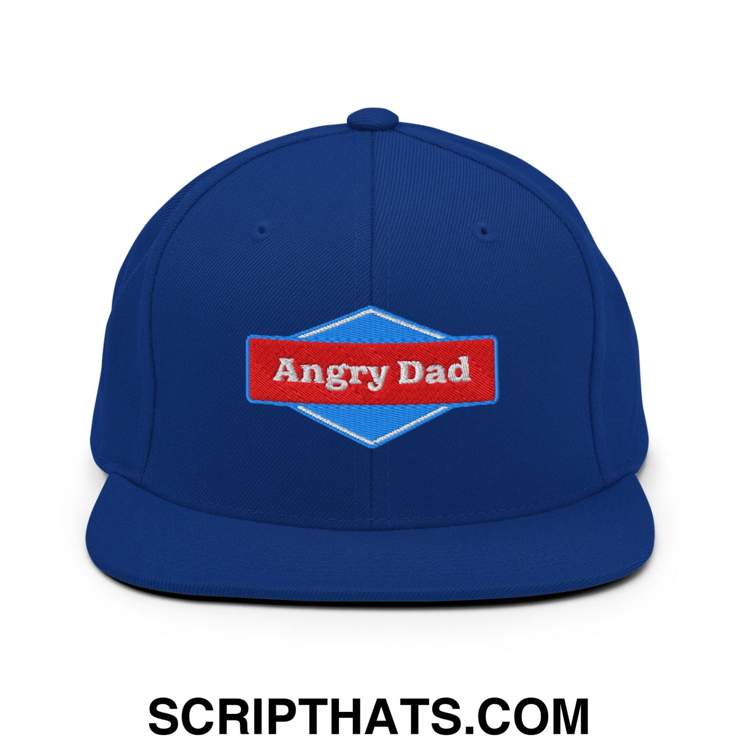 Angry Dad Embroidered Flat Bill Brim Snapback Hat Royal Blue