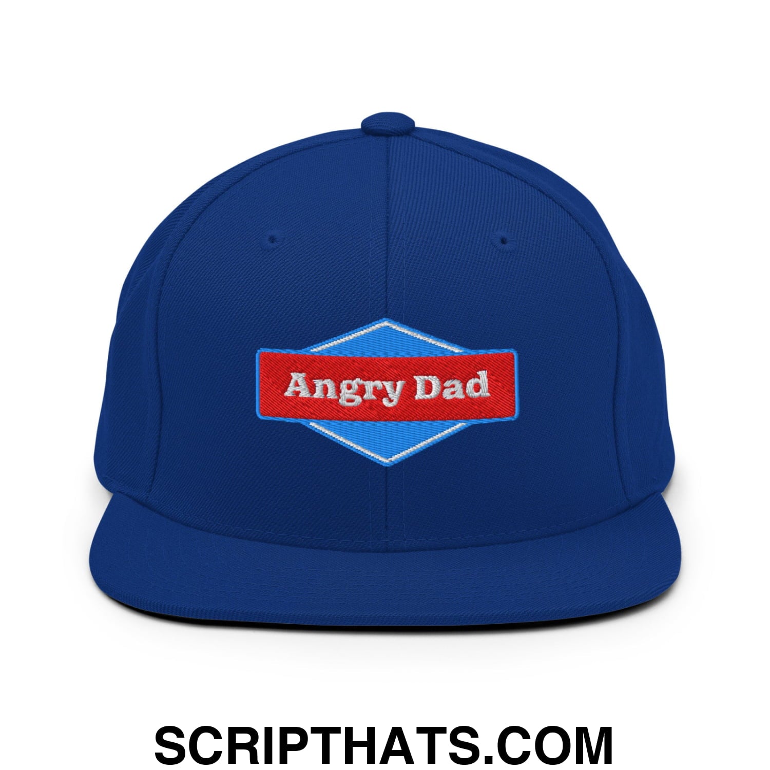 Angry Dad Embroidered Flat Bill Brim Snapback Hat Royal Blue