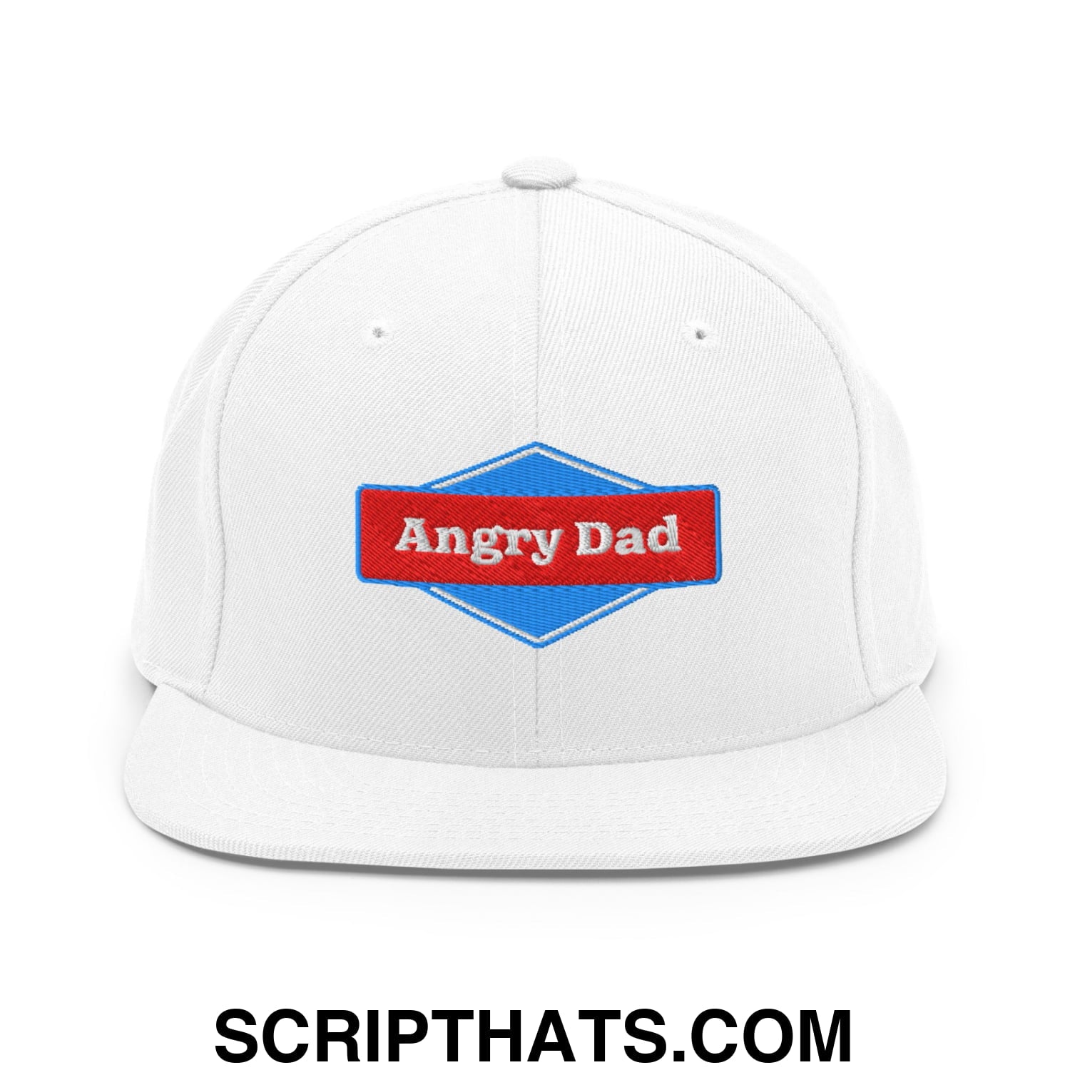 Angry Dad Embroidered Flat Bill Brim Snapback Hat White