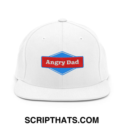 Angry Dad Embroidered Flat Bill Brim Snapback Hat White