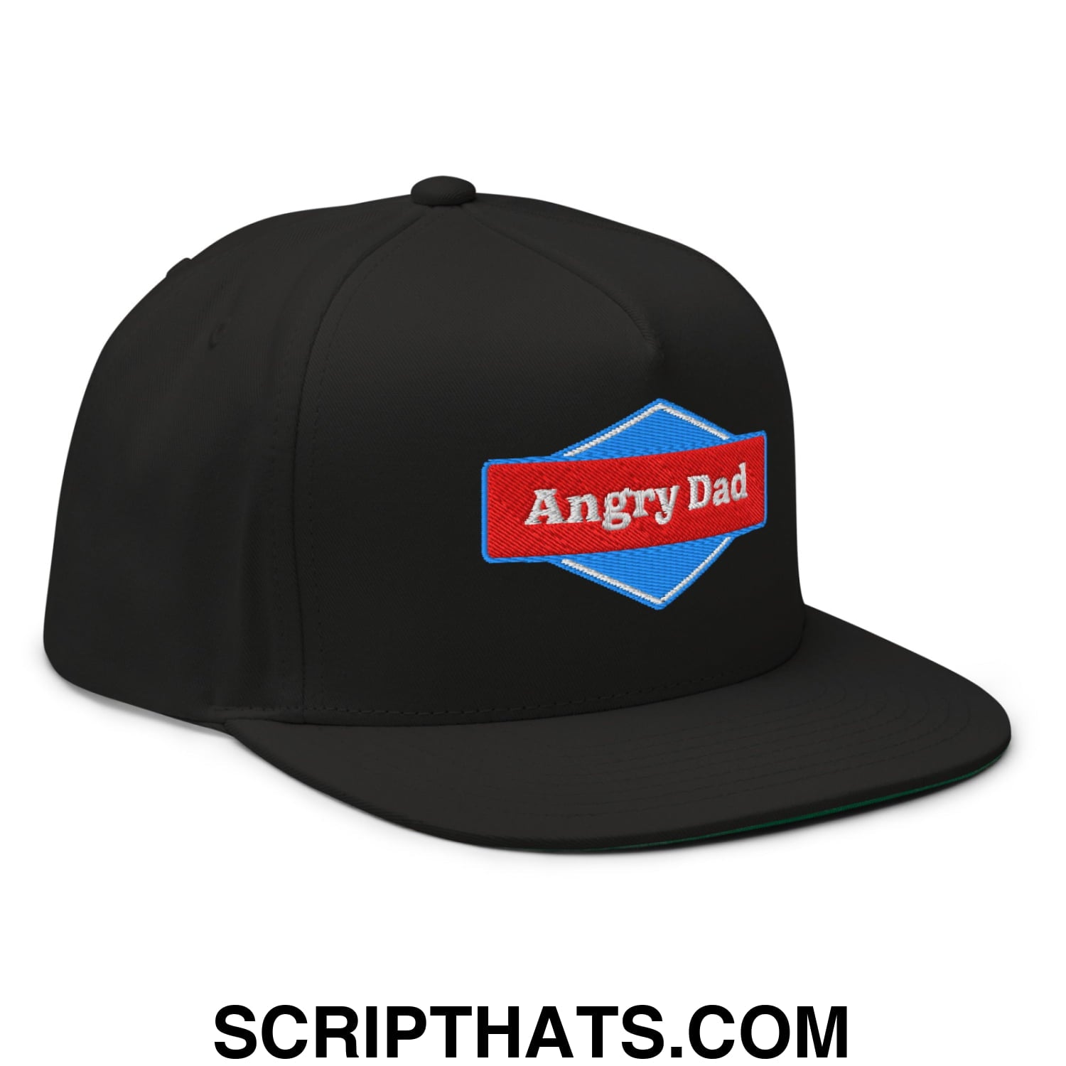 Angry Dad Embroidered Flat Brim Bill 5 Panel Snapback Hat Black