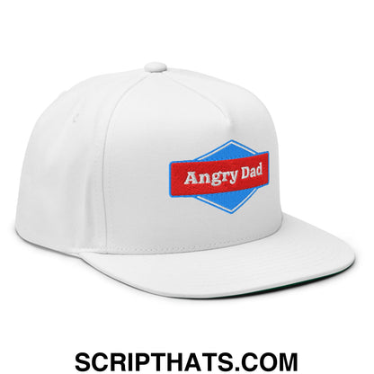 Angry Dad Embroidered Flat Brim Bill 5 Panel Snapback Hat White