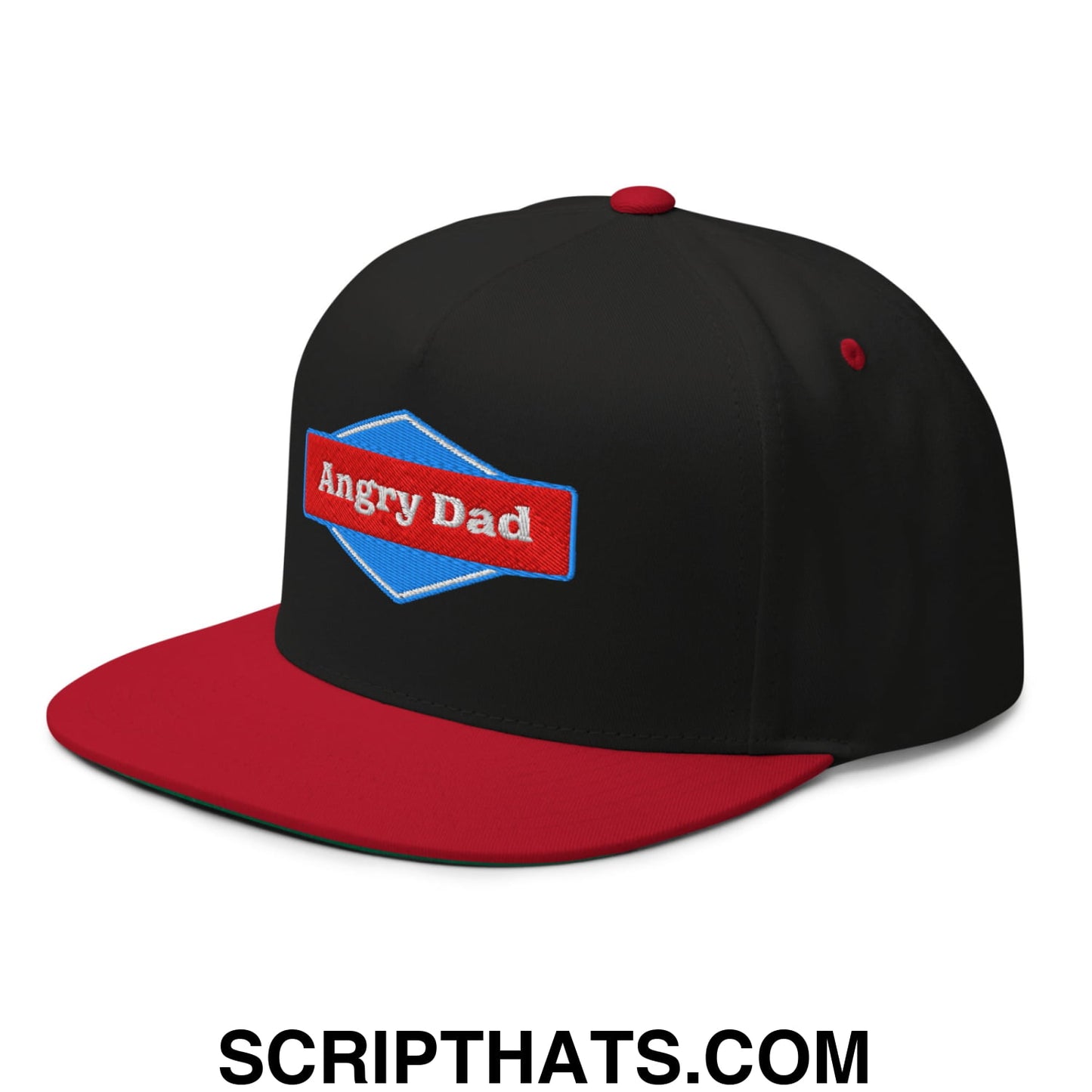 Angry Dad Embroidered Flat Brim Bill 5 Panel Snapback Hat Black Red