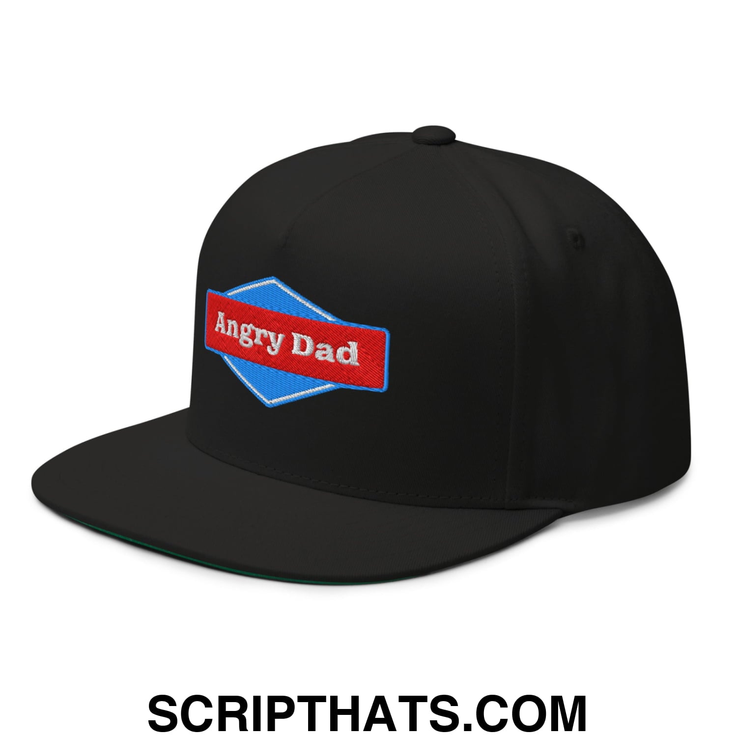 Angry Dad Embroidered Flat Brim Bill 5 Panel Snapback Hat Black