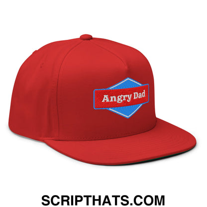 Angry Dad Embroidered Flat Brim Bill 5 Panel Snapback Hat Red