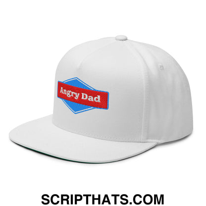 Angry Dad Embroidered Flat Brim Bill 5 Panel Snapback Hat White