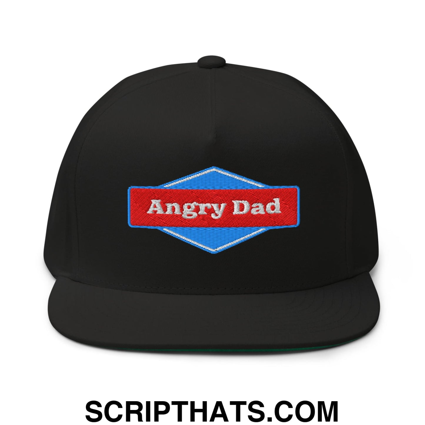 Angry Dad Embroidered Flat Brim Bill 5 Panel Snapback Hat Black