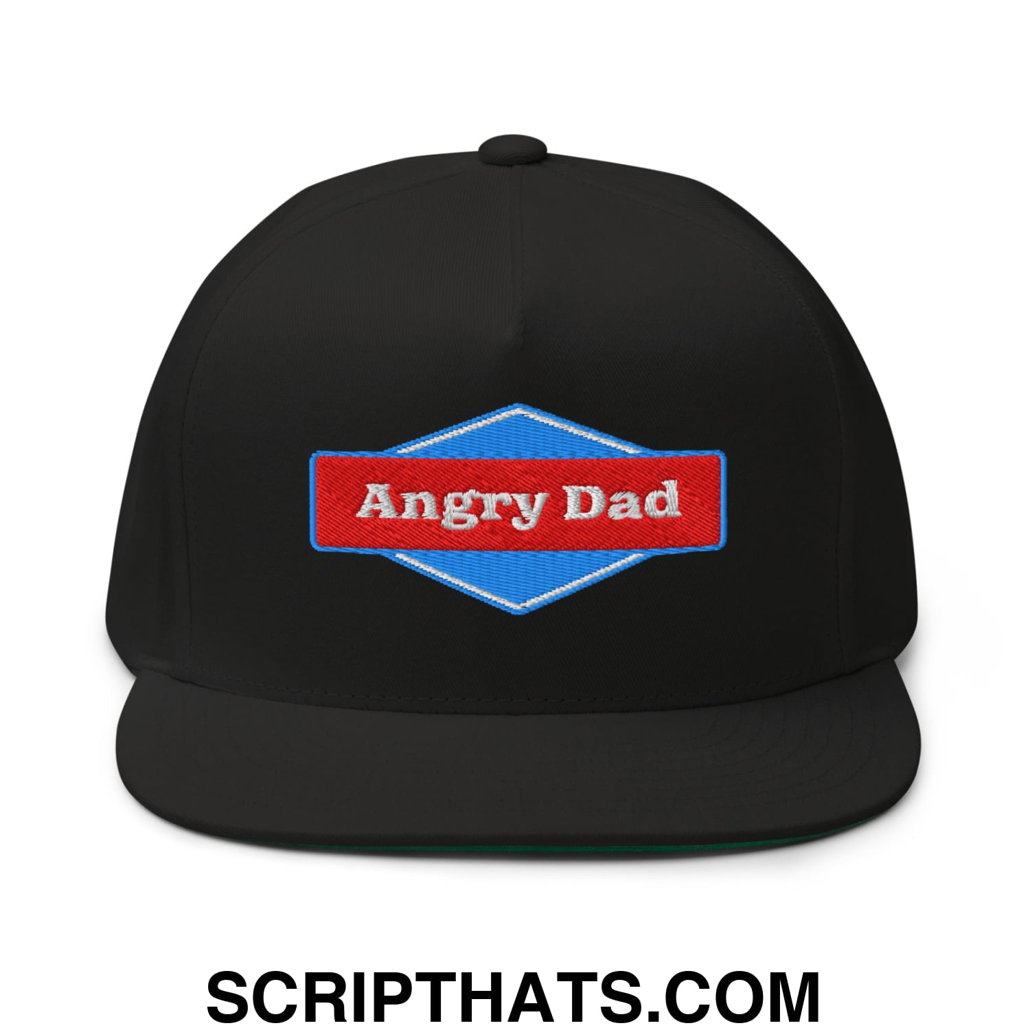 Angry Dad Embroidered Flat Brim Bill 5 Panel Snapback Hat Black