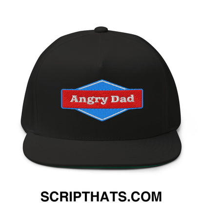 Angry Dad Embroidered Flat Brim Bill 5 Panel Snapback Hat Black