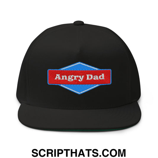 Angry Dad Embroidered Flat Brim Bill 5 Panel Snapback Hat Black