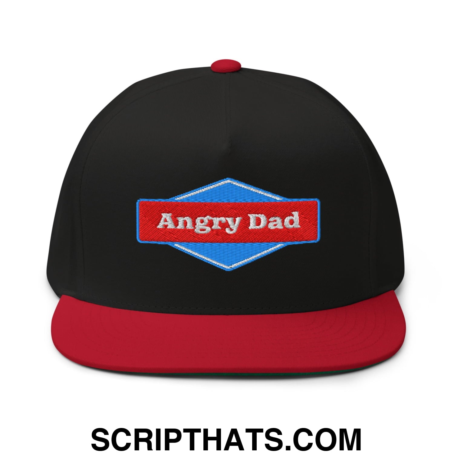 Angry Dad Embroidered Flat Brim Bill 5 Panel Snapback Hat Black Red