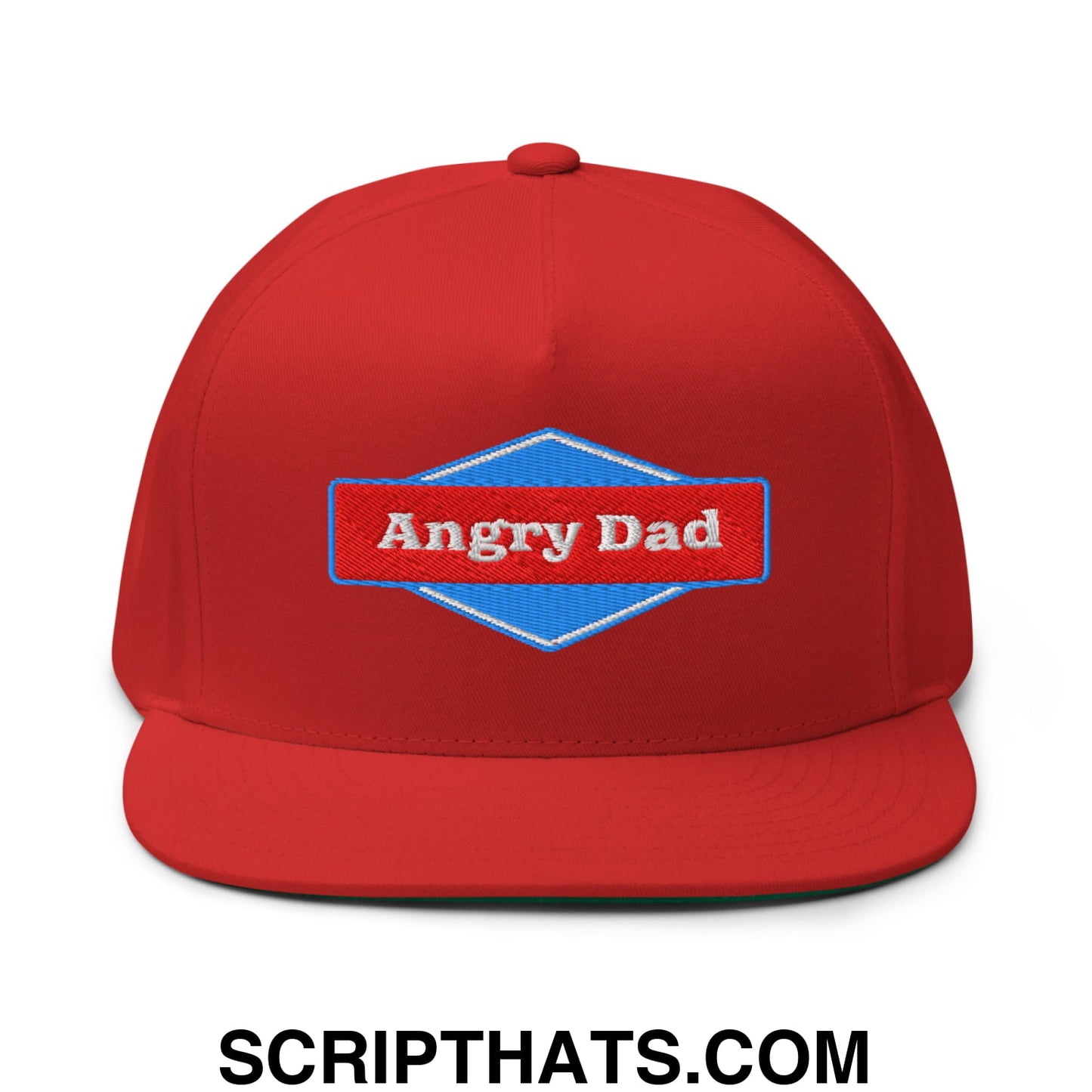 Angry Dad Embroidered Flat Brim Bill 5 Panel Snapback Hat Red