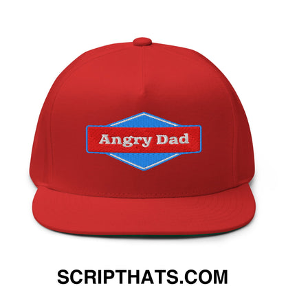 Angry Dad Embroidered Flat Brim Bill 5 Panel Snapback Hat Red