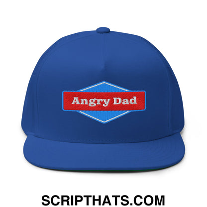 Angry Dad Embroidered Flat Brim Bill 5 Panel Snapback Hat Royal Blue