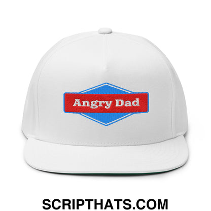 Angry Dad Embroidered Flat Brim Bill 5 Panel Snapback Hat White