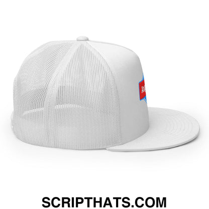 Angry Dad Embroidered Flat Brim Bill Mesh Trucker Hat White