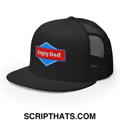 Angry Dad Embroidered Flat Brim Bill Mesh Trucker Hat Black