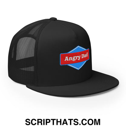 Angry Dad Embroidered Flat Brim Bill Mesh Trucker Hat Black
