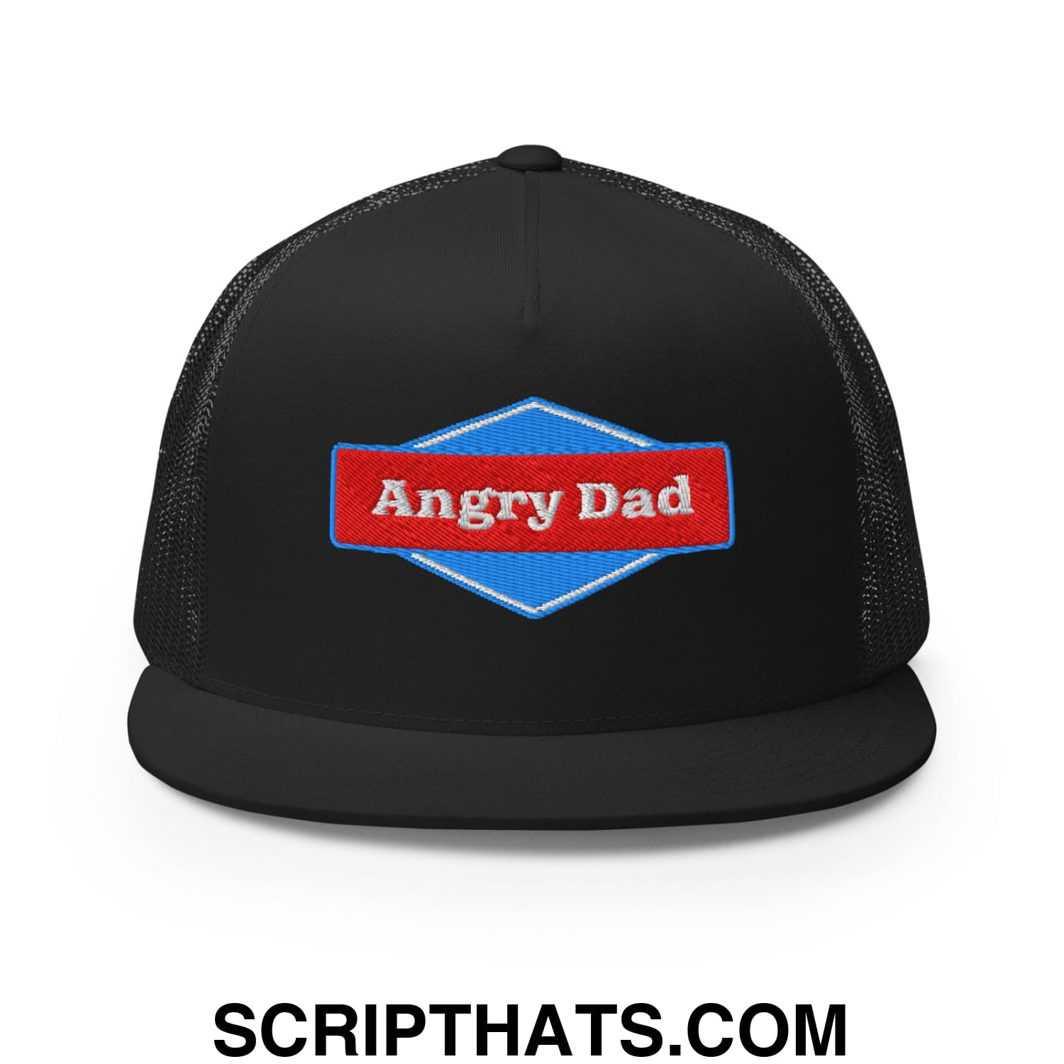 Angry Dad Embroidered Flat Brim Bill Mesh Trucker Hat Black