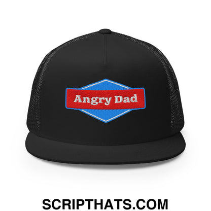 Angry Dad Embroidered Flat Brim Bill Mesh Trucker Hat Black