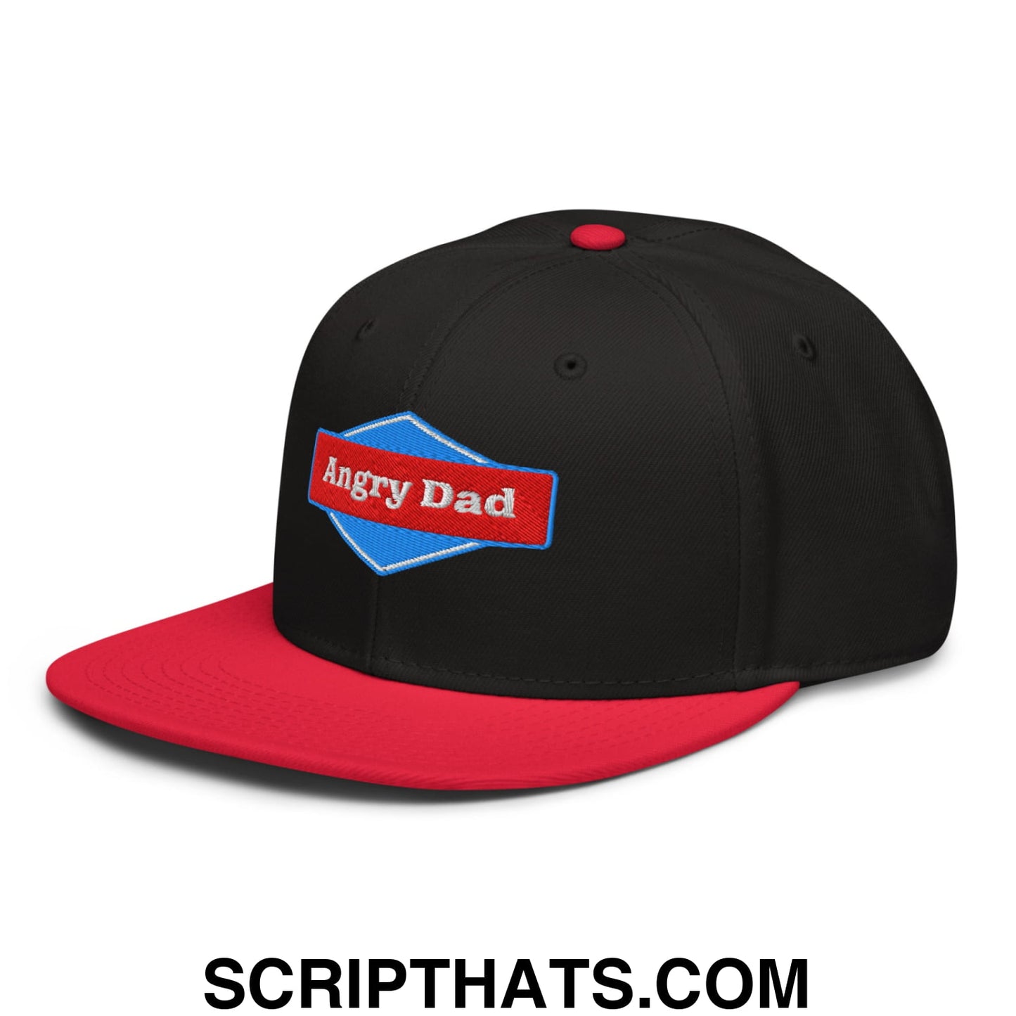 Angry Dad Embroidered Flat Brim Bill Snapback Hat Red Black Black