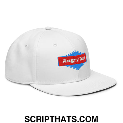 Angry Dad Embroidered Flat Brim Bill Snapback Hat White
