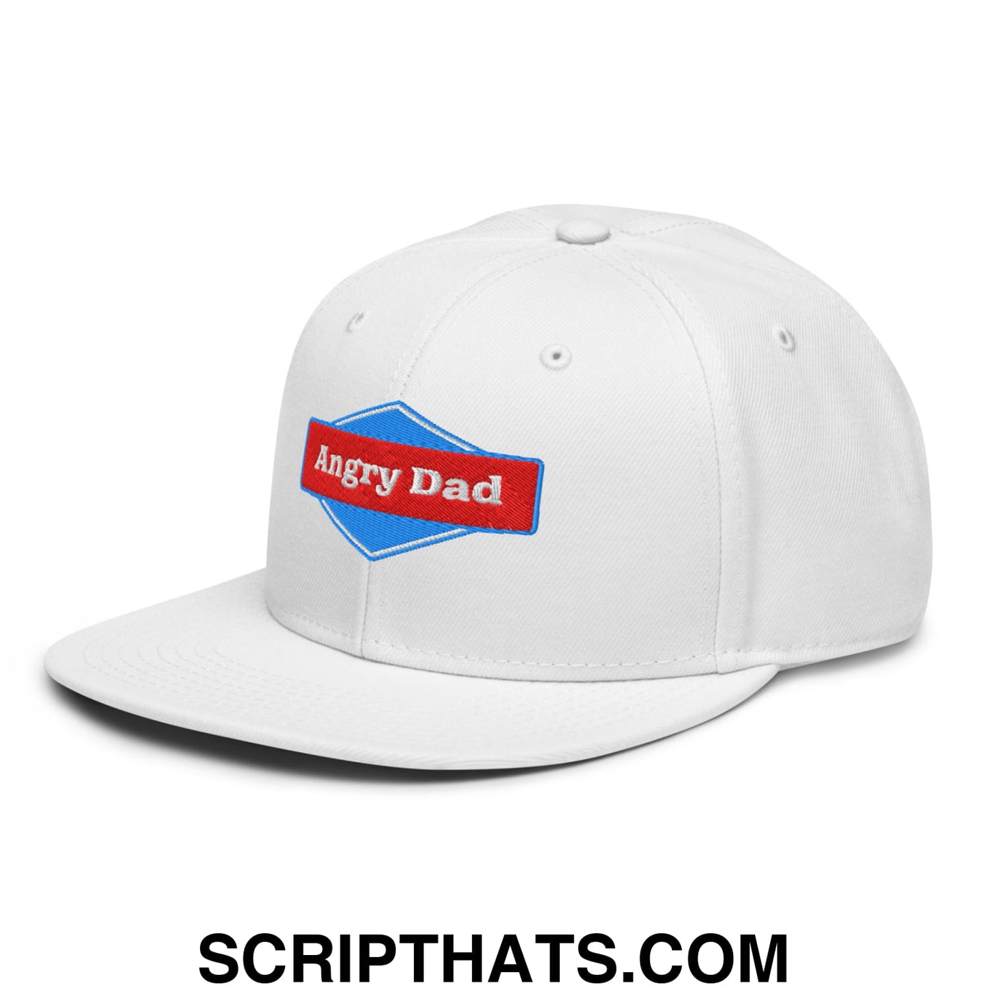Angry Dad Embroidered Flat Brim Bill Snapback Hat White