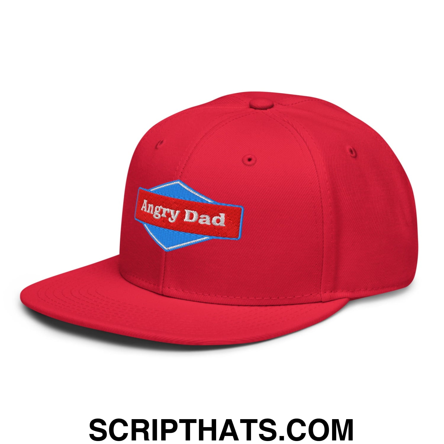 Angry Dad Embroidered Flat Brim Bill Snapback Hat Red