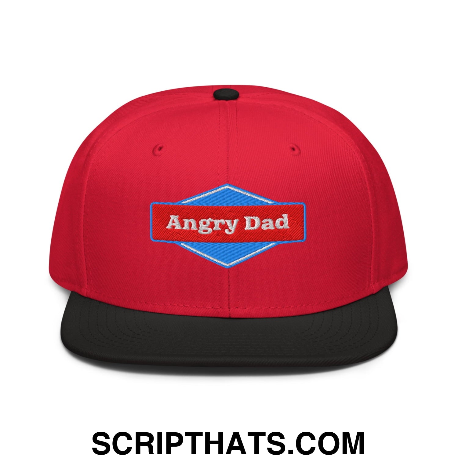 Angry Dad Embroidered Flat Brim Bill Snapback Hat Black Red Red