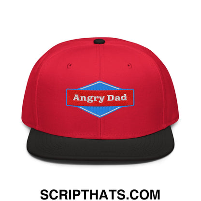 Angry Dad Embroidered Flat Brim Bill Snapback Hat Black Red Red