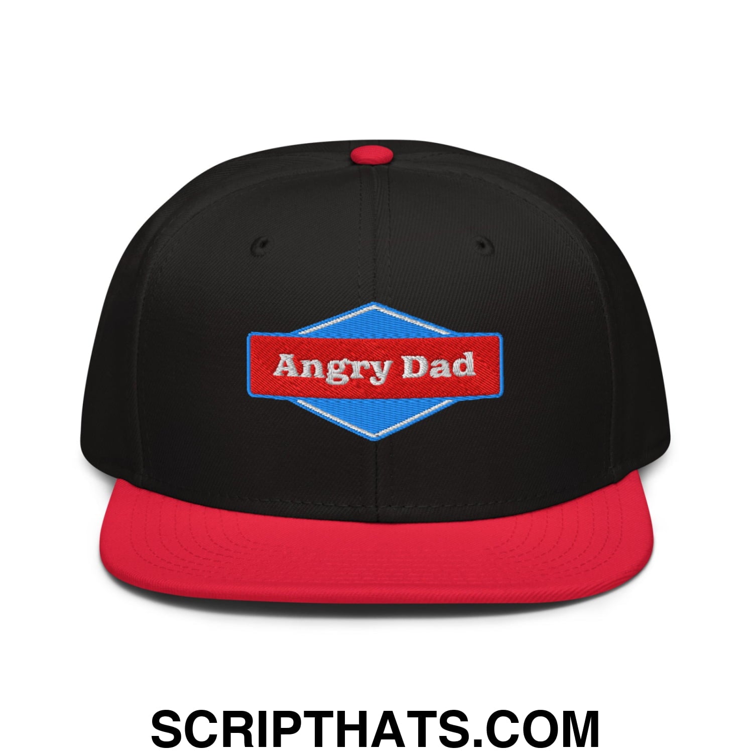 Angry Dad Embroidered Flat Brim Bill Snapback Hat Red Black Black