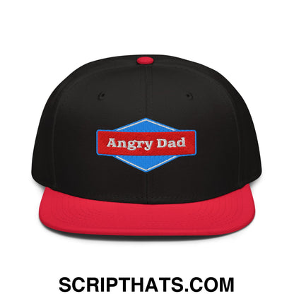 Angry Dad Embroidered Flat Brim Bill Snapback Hat Red Black Black