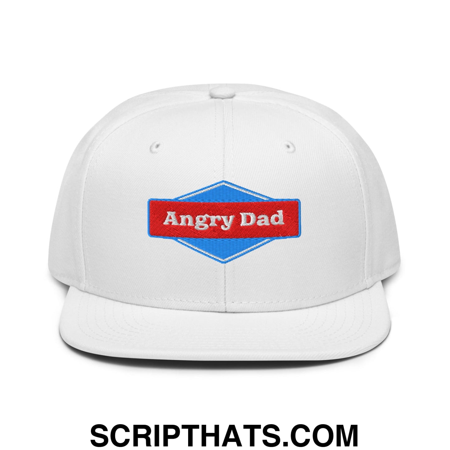 Angry Dad Embroidered Flat Brim Bill Snapback Hat White