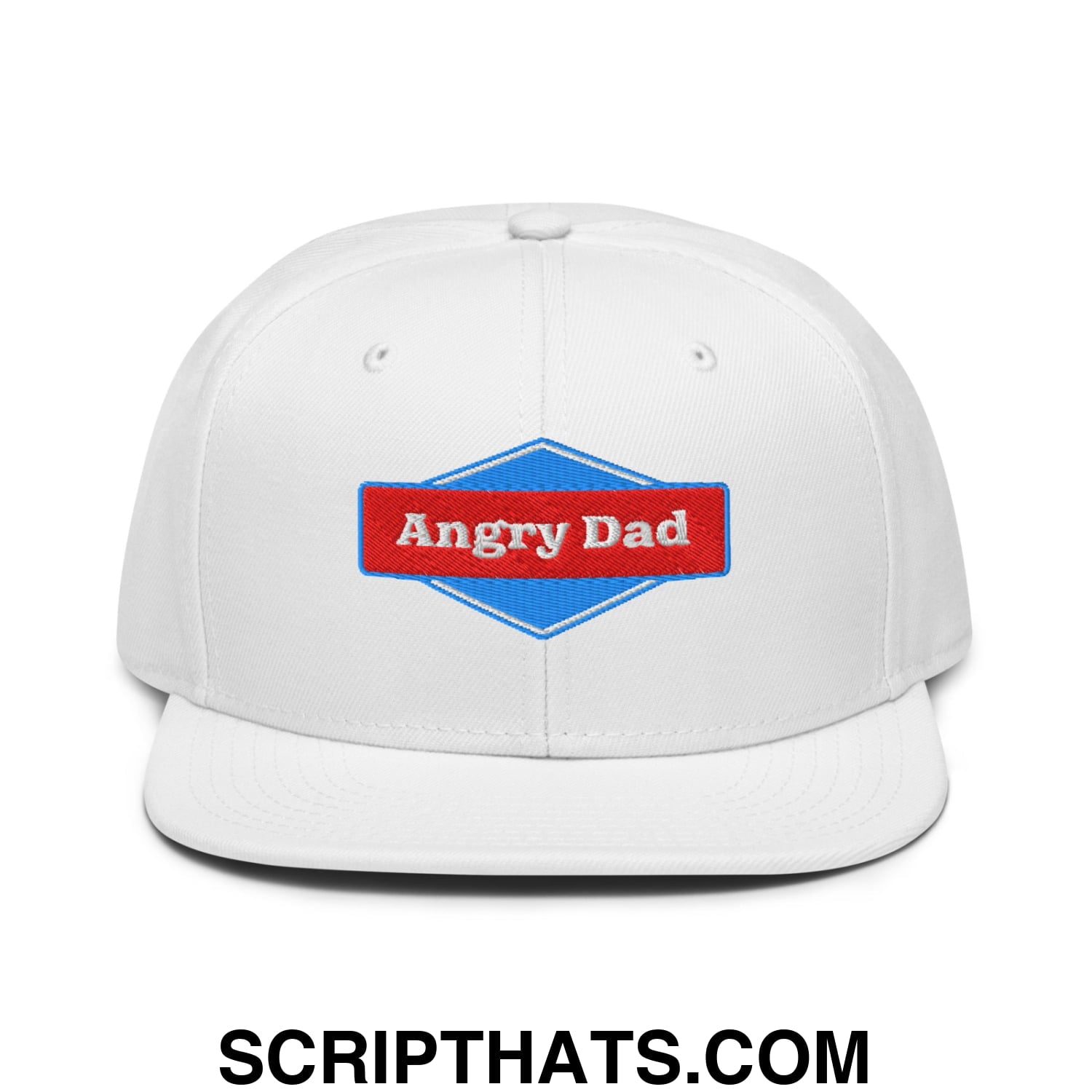 Angry Dad Embroidered Flat Brim Bill Snapback Hat White