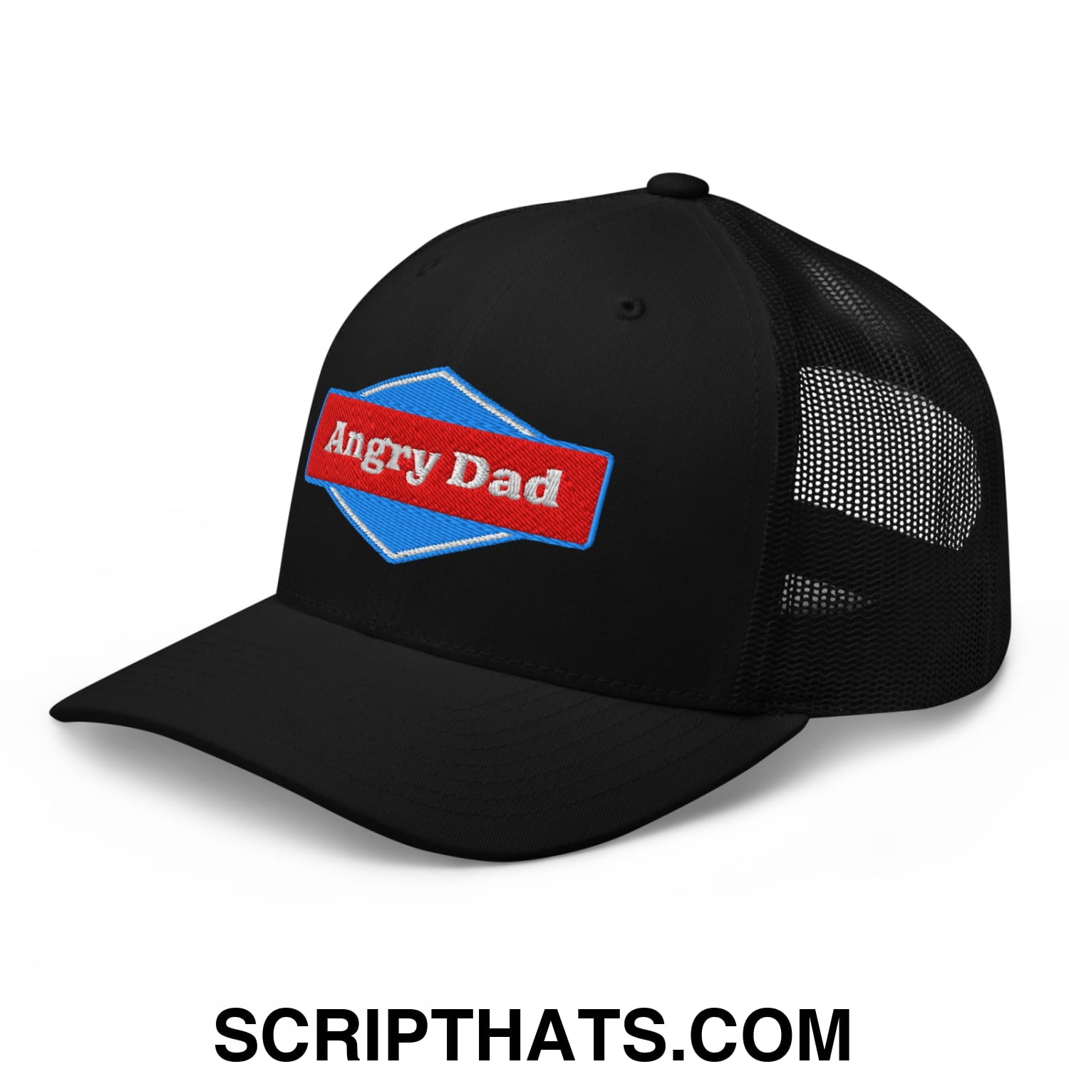 Angry Dad Embroidered Mesh Trucker Hat Black