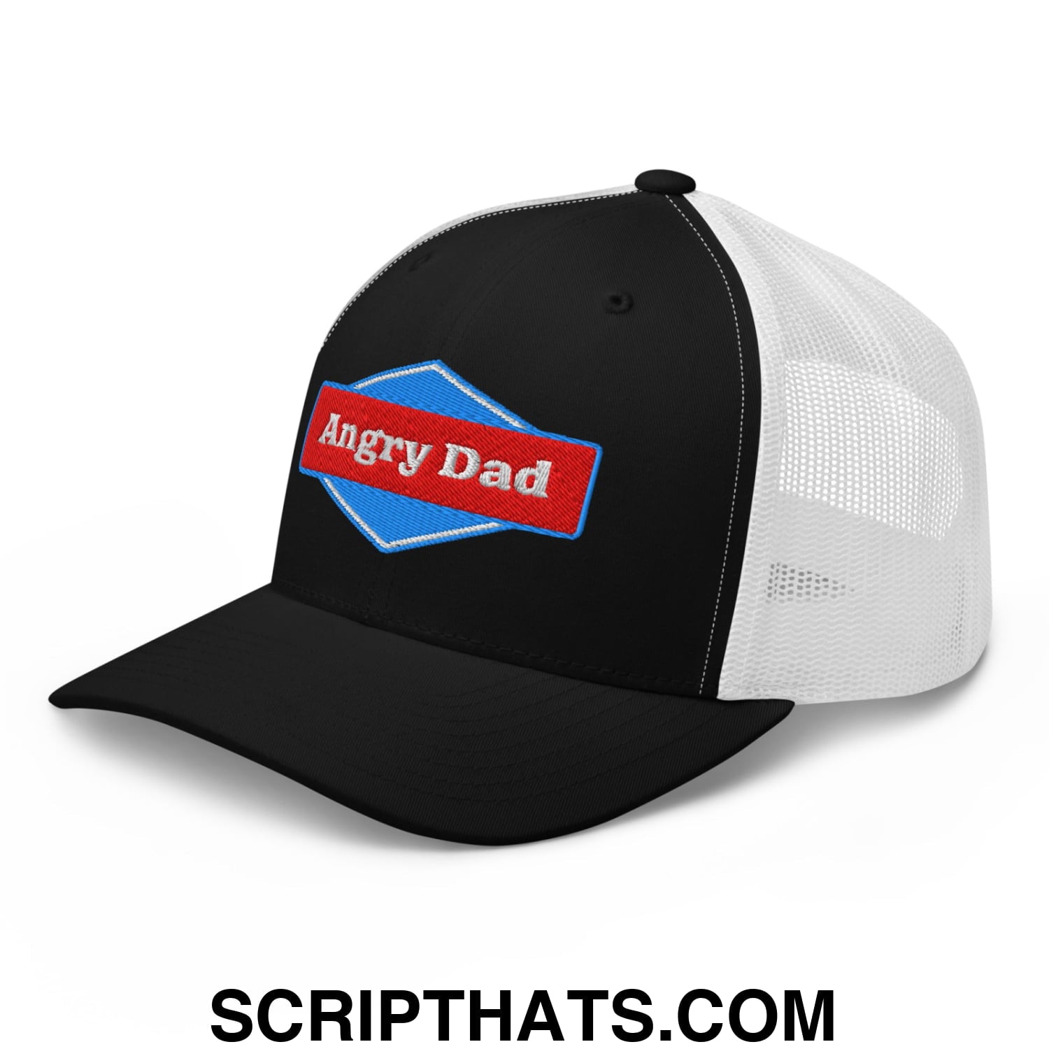 Angry Dad Embroidered Mesh Trucker Hat Black White