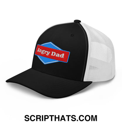 Angry Dad Embroidered Mesh Trucker Hat Black White