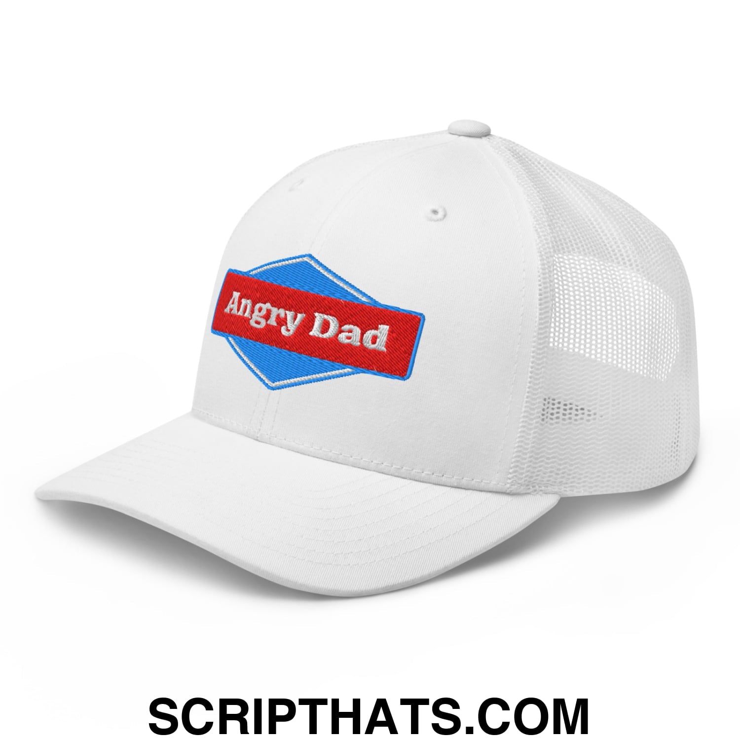 Angry Dad Embroidered Mesh Trucker Hat White
