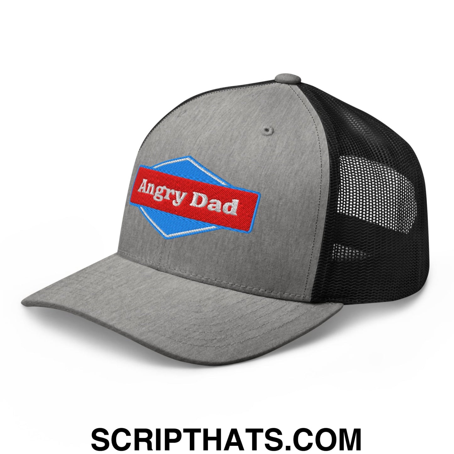 Angry Dad Embroidered Mesh Trucker Hat Heather Black