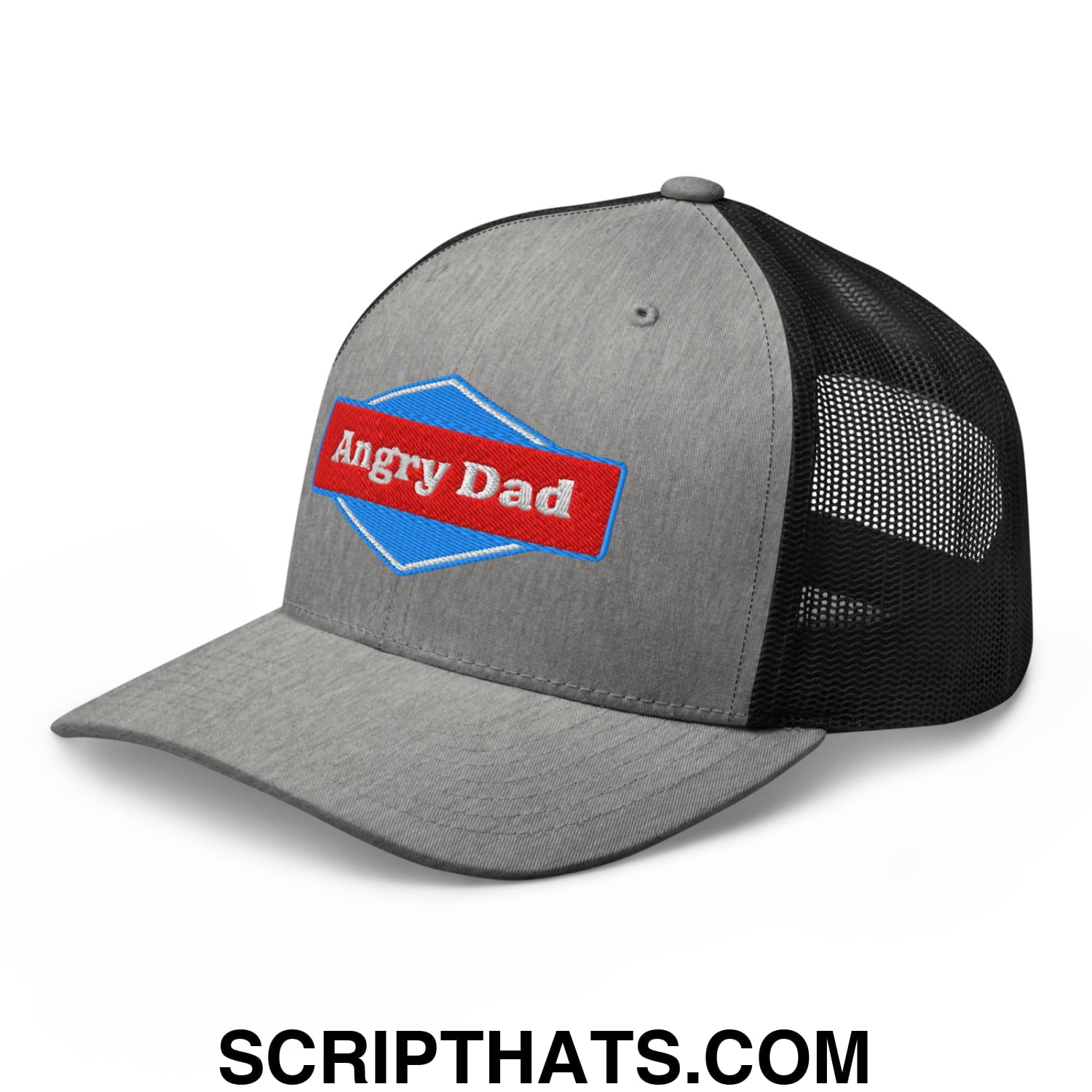 Angry Dad Embroidered Mesh Trucker Hat Heather Black
