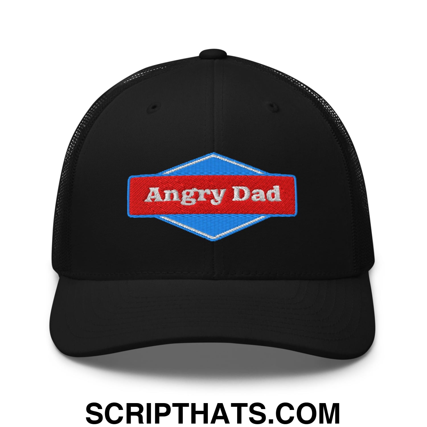 Angry Dad Embroidered Mesh Trucker Hat Black