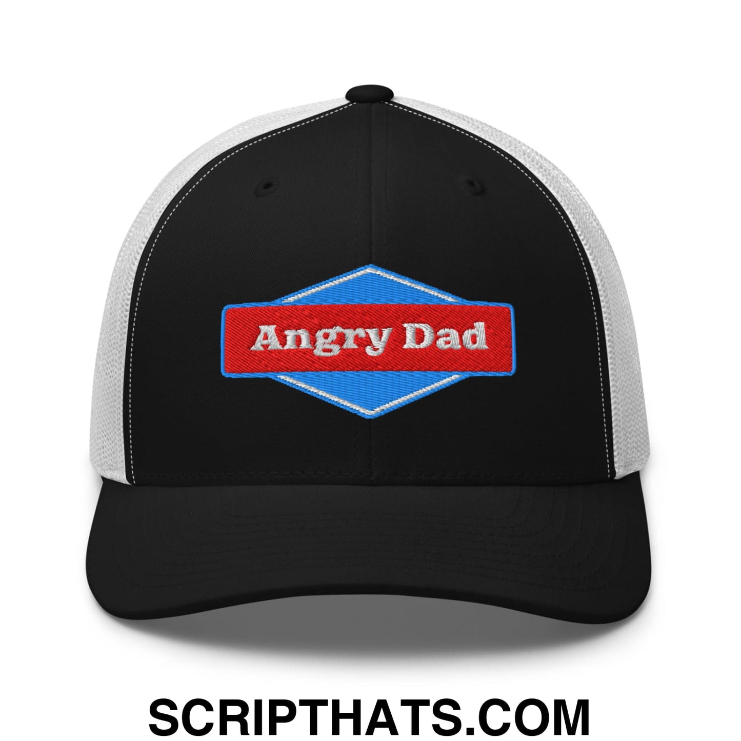 Angry Dad Embroidered Mesh Trucker Hat Black White