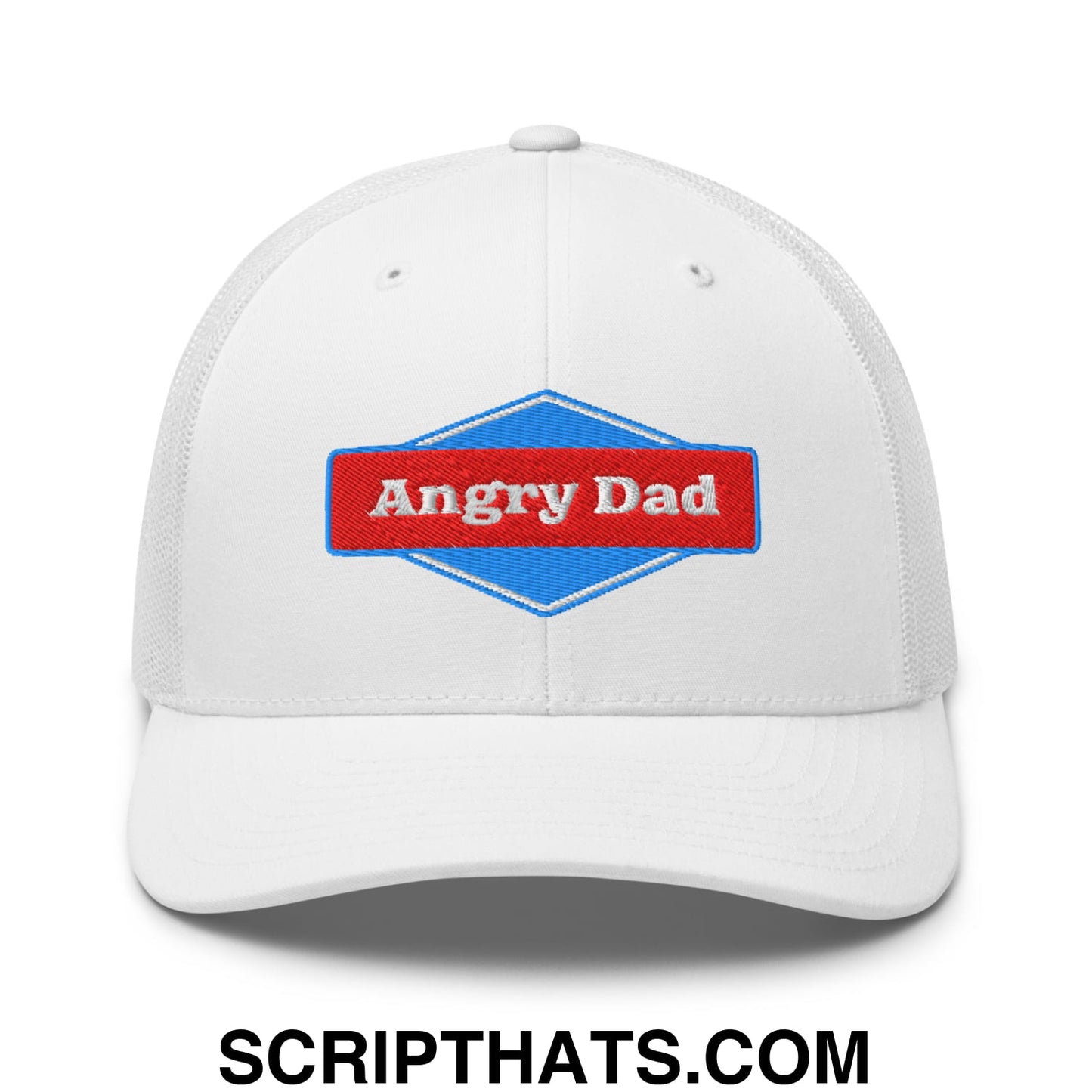 Angry Dad Embroidered Mesh Trucker Hat White