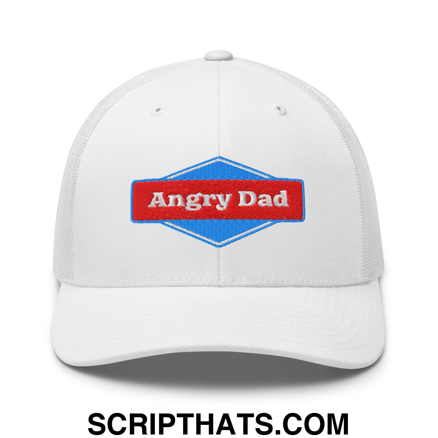 Angry Dad Embroidered Mesh Trucker Hat White