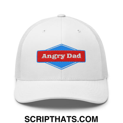 Angry Dad Embroidered Mesh Trucker Hat White