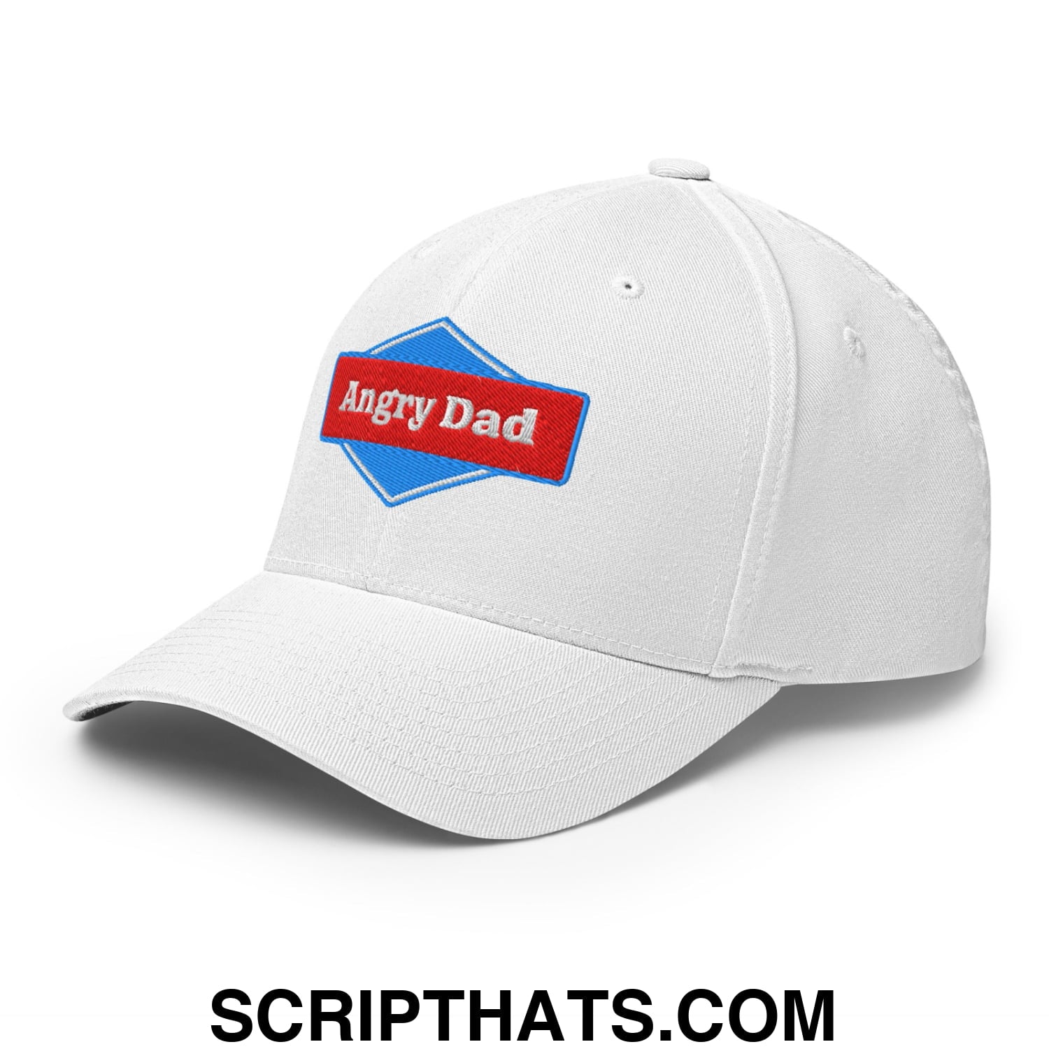 Angry Dad Embroidered Stretch Fit Golf Hat White