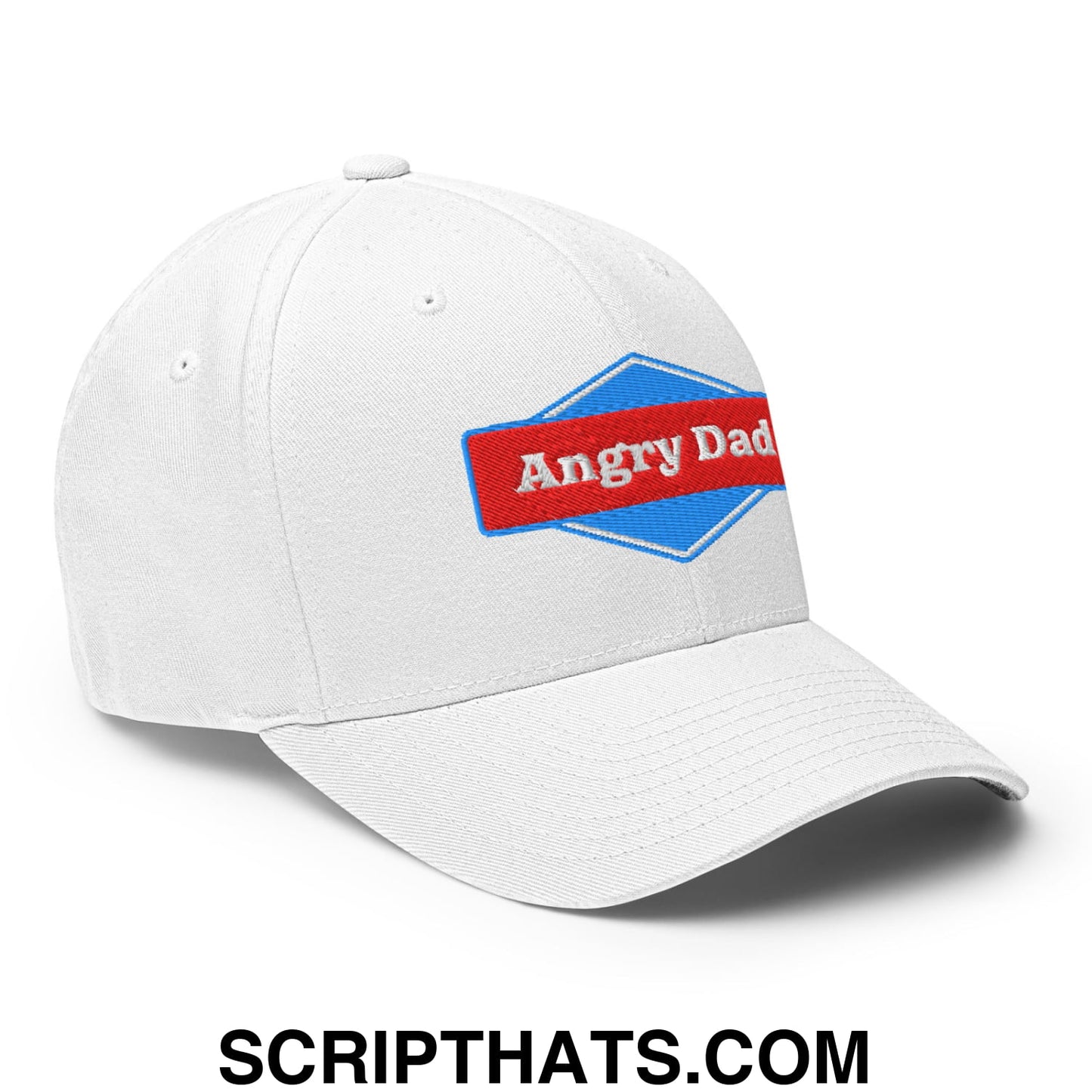 Angry Dad Embroidered Stretch Fit Golf Hat White