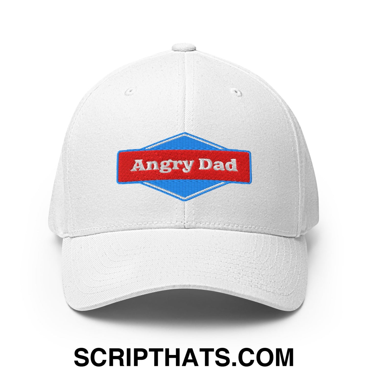 Angry Dad Embroidered Stretch Fit Golf Hat White