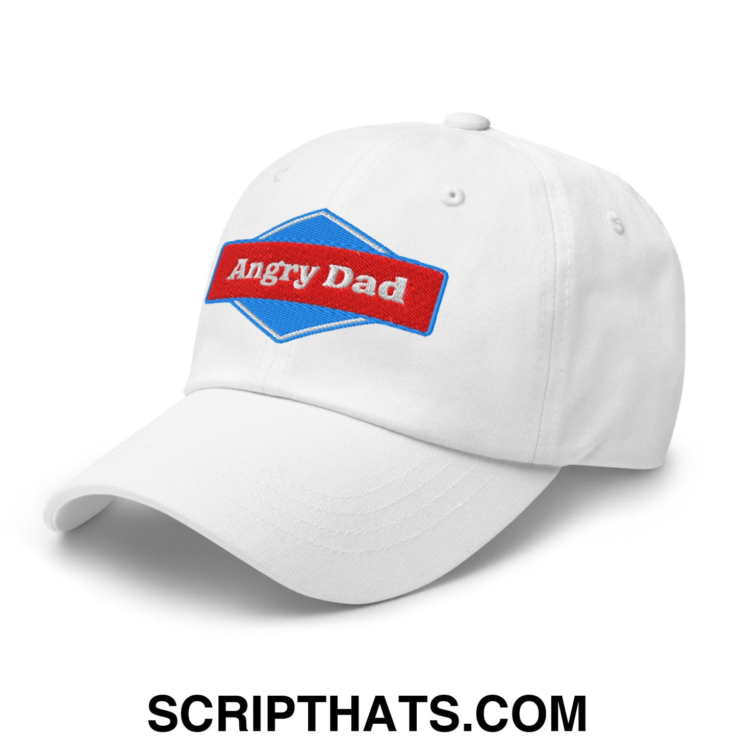 Angry Dad Embroidered Unstructured Dad Hat White
